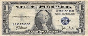 USA $1 Silver Certificate Series of 1935 C Block Q-D Circulated Banknote ZA - Picture 1 of 2