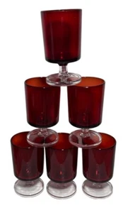 Set Of 6 Vintage Rudy Red Glass Pedestal Cups 3.75” Tall France - Picture 1 of 9