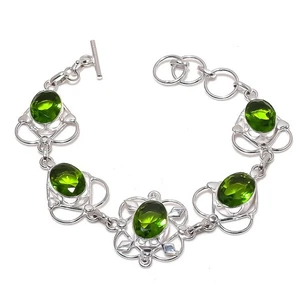 Green Peridot Gemstone Handmade 925 Sterling silver Jewelry Bracelet Size 7-8" - Picture 1 of 1