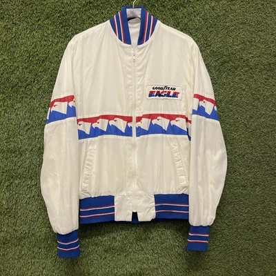 Chaqueta blanca vintage Goodyear Racing Eagle Tires ropa oficial para hombre grande años 80 Foto 1 de 4