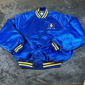 King Louie Satin Jacket Vintage Style Bomber Lodge 726 Blue Yellow Mens XXL 2XL - Picture 1 of 13
