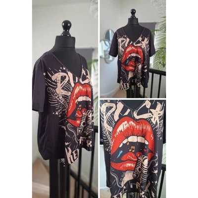 LADIES WOMENS Black ROCK t shirt punk steampunk XL 18 20  gothic KEEP IT REAL - Image 1 of 4