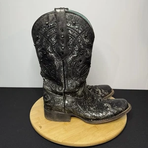 Stivali da sella Corral Cowgirl neri in pelle con strass taglia 9 M Western 29095 C3404 - Foto 1 di 12
