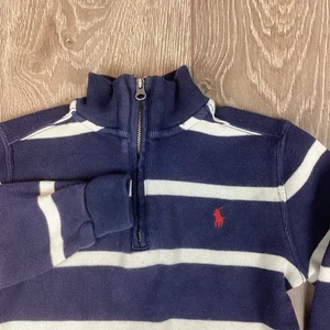 Polo Ralph Lauren Kids Youth 1/4 Zip Pullover Sweater Navy Blue Stripe Pony - Picture 1 of 5