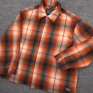 Levis Portola Chore Coat Mens M Orange Plaid Wool Blend Oversized Snap Shacket - Picture 1 of 10