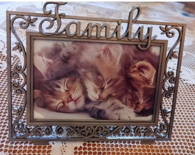 Marco de fotos "FAMILIA", tiene capacidad para fotos de 6" X 4", peltre plateado, caballete de mesa trasero Foto 1 de 4