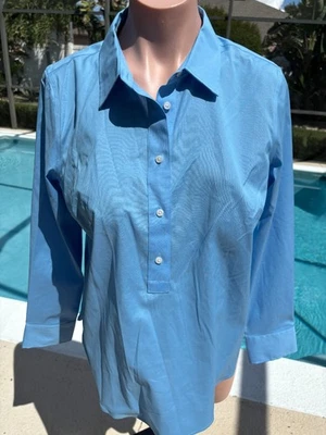 Talbots Blue long sleeve Top Shirt Blouse womens MP PM Non Iron Career NEW - Image 1 of 4