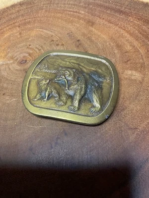 Hebilla de cinturón de latón Bear and Cub Indiana Metal Craft 1976 vintage Foto 1 de 4