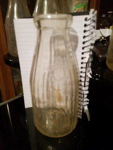 Property of QUEEN CITY DAIRY - 1 PINT RIBBED BOTTLE dug bottle. Crown Brand - Picture 1 of 4