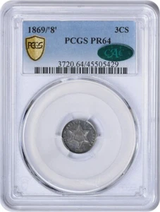 1869/'8' Three Cent Silver PR64 PCGS (CAC) - Picture 1 of 4