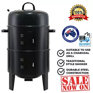 BBQ Smoker Portable Charcoal Outdoor Cooking Barbecue Meat Grill Roaster 3 In 1 - Picture 1 of 9