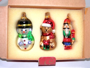 Avon Traditional Glass Ornament 3 Pc Set - Teddy Bear Nutcracker Snowman Boxed - Picture 1 of 12