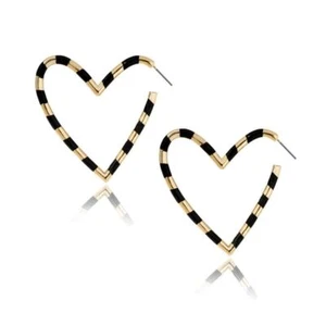Black and gold hoop heart shaped earrings - Picture 1 of 2