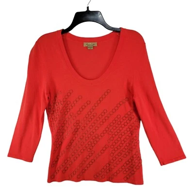 女士的 PECK & PECK 大圆领 S 码毛衣珊瑚竹混纺戒指装饰  — 第 1/4 张图片