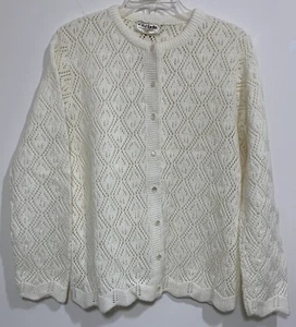 Vintage Carlyle Damen Pullover L 100% Acryl Elfenbein Strick Cardigan Perlen Knopf - Bild 1 von 9