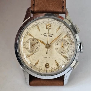 CRONOGRAFO VETTA-MANUALE-VALJOUX 22-RUOTA A COLONNE-OVERSIZE (38 MM)-ORIGINALE - Picture 1 of 24