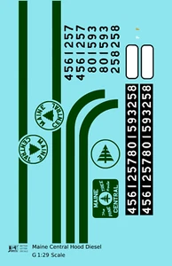 K4 G 1:29 Scale Decals Maine Central Hood Diesel Green - Picture 1 of 7