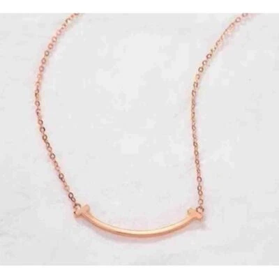 NUEVO Collar Barra Curva K18 Lleno Oro Rosa, Colgante Cadena Minimalista, 16-18" Foto 1 de 4