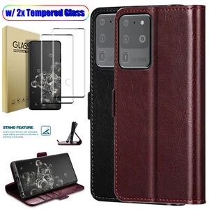For Samsung Galaxy S20 Ultra S20+ 5G Leather Case Wallet Cover Screen Protector - Picture 1 of 46