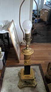 Antique Vtg Heraldic Dolphin Koi Serpent Buffet Table Lamp - Picture 1 of 8