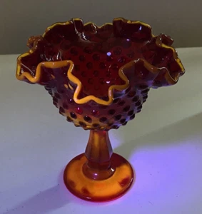 Vintage Fenton Glas rot Amberina Nagel Kompott Standfuß Süßigkeitenschale - Bild 1 von 12