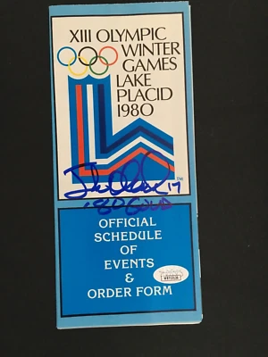 JACK O'CALLAHAN AUTO'D 1980 WINTER GAMES SCHEDULE OF EVENTS W/ 80 GOLD INSCR JSA - Image 1 of 4