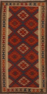 Geometric Flatweave Reversible Kilim 7 ft. Runner Rug 3x7 Wool Carpet - Picture 1 of 10