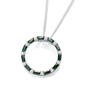 Sterling Silver 925 Simulated EMERALD Circle INFINITY Pendant Necklace 16 18 20" - Picture 1 of 10
