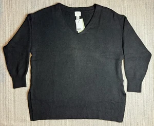 Maglione nero scollo a V manica lunga elasticizzato leggero H&M donna taglia 3XL nuovo con etichette - Foto 1 di 18