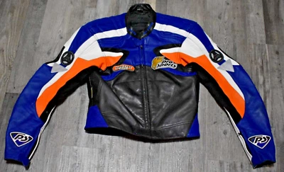 Jaqueta de corrida de couro vintage esportiva profissional pequena Hein Gericke Hiprotec Sports - Imagem 1 de 4