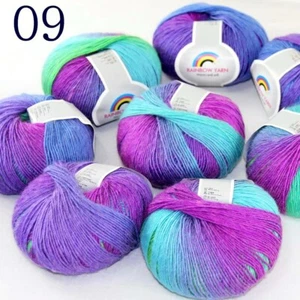 Sale 8Ballsx50gr Colorful Rainbow Rug Shawl Cashmere Wool Hand Crochet Yarn 09 - Picture 1 of 12