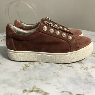 Tênis plataforma Steve Madden Lynn feminino tamanho 6.5M rosa branco veludo com zíper - Imagem 1 de 4