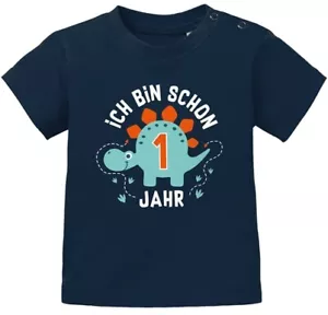 Baby T-Shirt 1. Geburtstag Spruch Ich bin schon 1 Jahr Dinosaurier Dino - Bild 1 von 3
