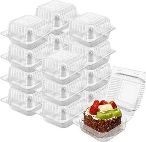 Cake Slice Containers,25Pc Square Plastic Hinged Food Container Individual Clams - Picture 1 of 1