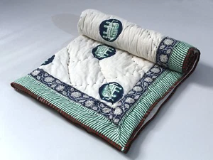 40X60 In Indian Handmade Cotton Baby Quilt Block Printed Warm Coverlet Blankets - Picture 1 of 8