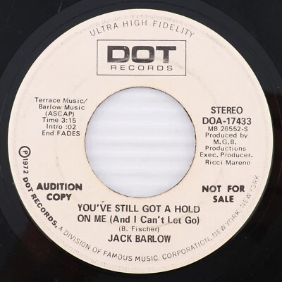 Jack Barlow – Baby Don't You Cry None 1972 45 rpm 7" Record Audition Copy PROMO - Image 1 of 4