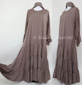 3-stufiges geschlossenes ausgestelltes Abaya muslimisches bescheidenes Maxikleid für Damen Kaffee - Bild 1 von 5