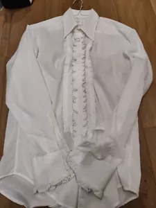 Vtg 70s After Six White Ruffle Tuxedo Shirt Mens Formal Dance Prom 15.5 / 34 - Picture 1 of 1