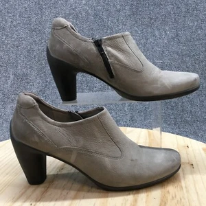 Ecco Boots Womens 41 Casual Side Zip Low Ankle Bootie Grey Leather Block Heels - Picture 1 of 18