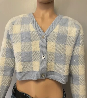 Cárdigan Willow & Wind 3 Botones Azul Blanco Patrón a Cuadros Mujer Mediano Foto 1 de 4