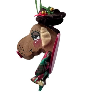 Reindeer Wall Mount Head Hand Painted Vintage Wooden Christmas Ornament Derpy - Picture 1 of 6