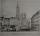 STRASBOURG HELIOGRAVURE XXe LA PLACE GUTENBERG LITHOGRAPHIE DE J. PEDRAGLIO 1841