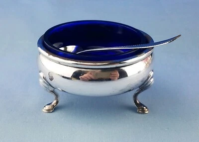 Sal abierta Sterling Frank Whiting George II Repro con revestimiento de vidrio cobalto y cuchara Foto 1 de 4