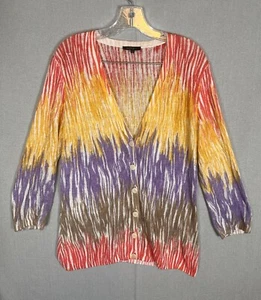 Lafayette 148 Size Large 100% Linen Knit Cardigan Top V Neck Colorful Beachy EUC - Picture 1 of 8