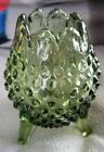 Vintage Fenton Tripod Art Glass Vase Hobnail Avocado / Colonial Green 4.75" Tall
