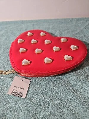 Nuevo Cartera Corazón Cato Rojo Amapola Con Corazones Perla En la Parte Frontal Foto 1 de 4