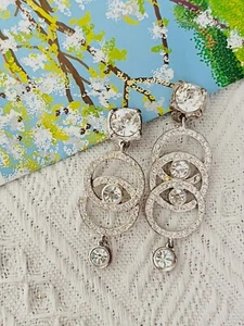 Yves Saint Laurent YSL Vintage Asymmetric Circle Crystal Eye Tear Drop, Earrings - Picture 1 of 15
