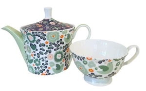 Gracie Stechcol Teapot 5” T (16 oz) & 6 oz Teacup Summer Meadow Floral Porcelain - Picture 1 of 15