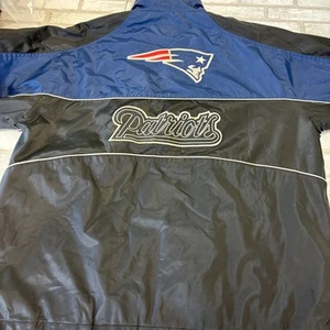 Vintage NFL New England Patriots Jacket Medium Black & Navy Polyester 90s Y2K - Picture 1 of 13