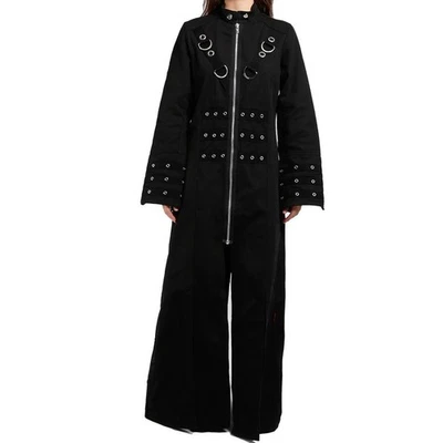 Gothic Long Trench Coat Black Punk D-Ring Straps Cyber Steampunk Jacket Unisex - Image 1 of 4